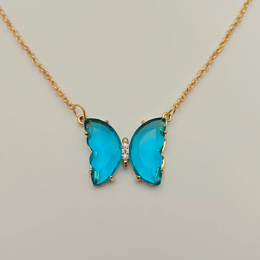 Multicolor Glass Butterfly Pendant Necklace