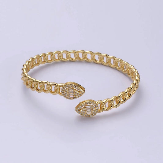 Gold Filled Double Teardrop Baguette Cz Link Cuff Bracelet