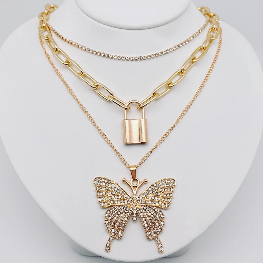 Butterfly Pendant Rhinestone Necklace