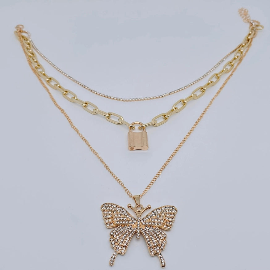 Butterfly Pendant Rhinestone Necklace