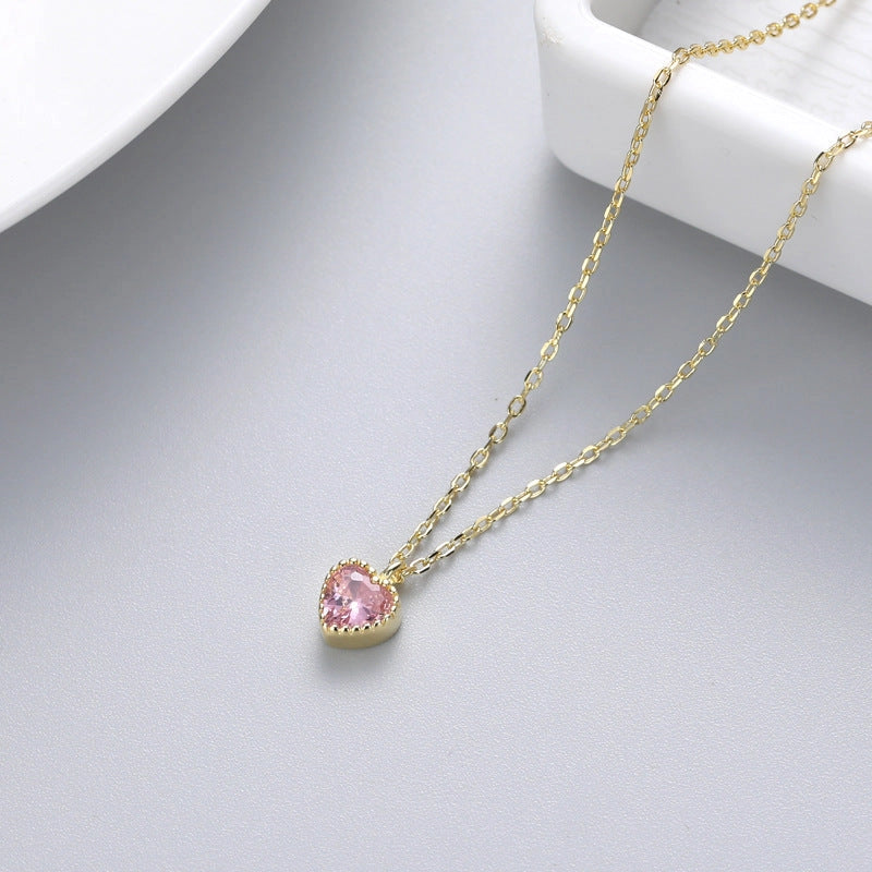 Pink Heart Charm Necklace in 925 Sterling Silver